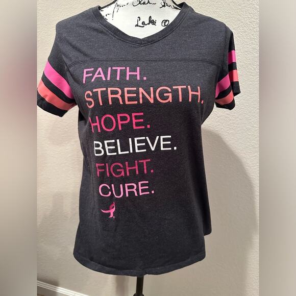 Breast Cancer Faith Strength Hope Believe Fight Cure via neck tee sz L - Picture 2 of 3